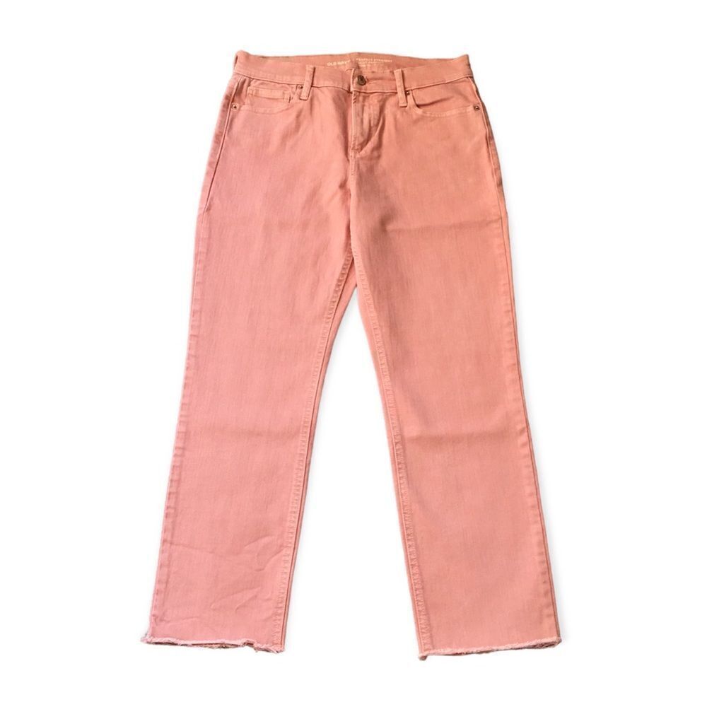 🔃Old Navy Pink Mid Rise Raw Edge Perfect Straight Leg Ankle Jeans
